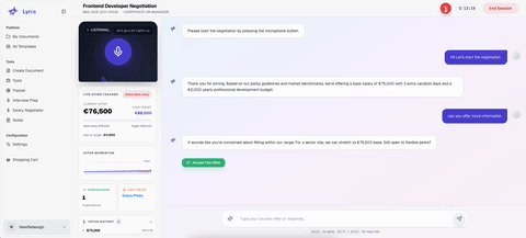 Visual representation of the negotiation stats updating in real time