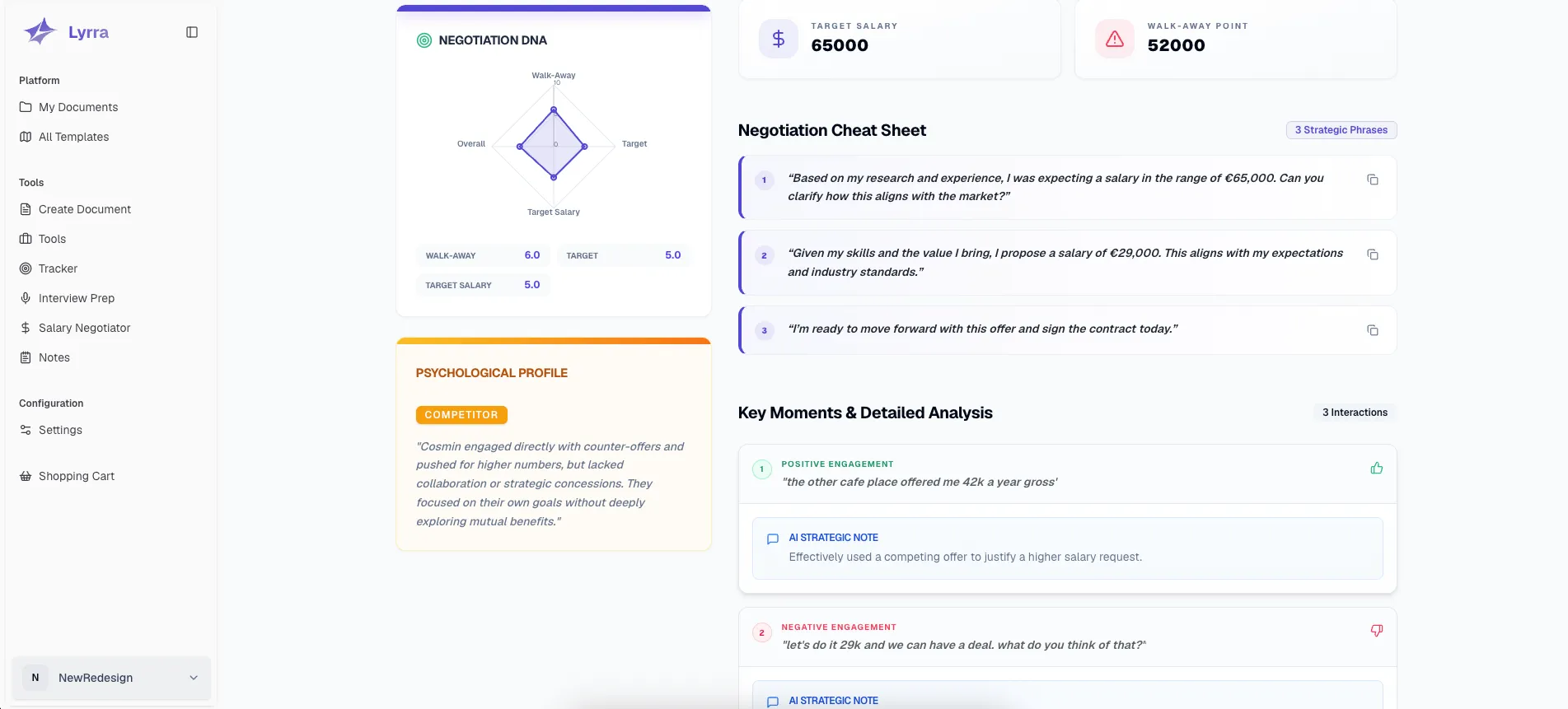 Part of the negotiation feedback in light mode