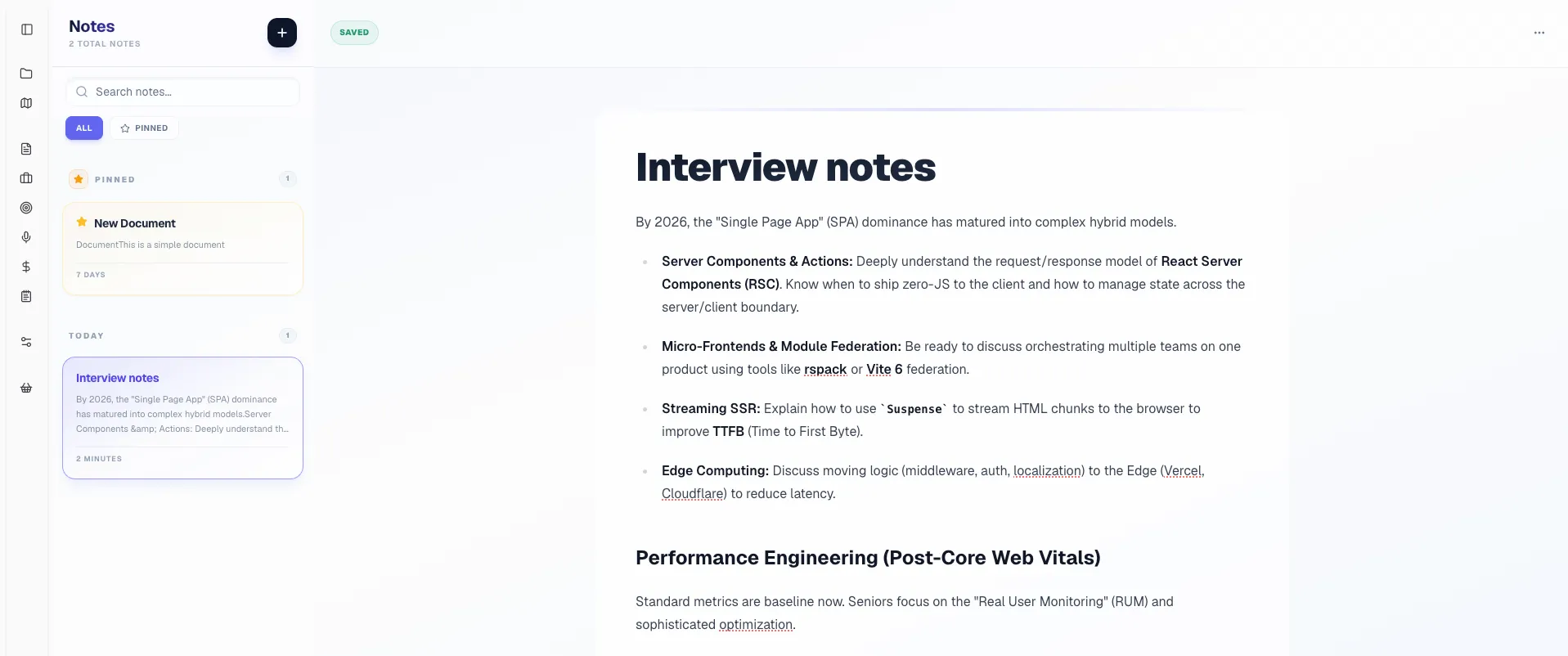 Example of filled in note in light mode